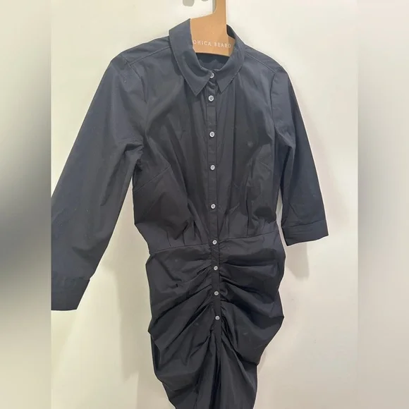 Veronica Beard Classic Black ruched SHIRTDRESS SIZE 4. Worn once excellent - Picture 6 of 13